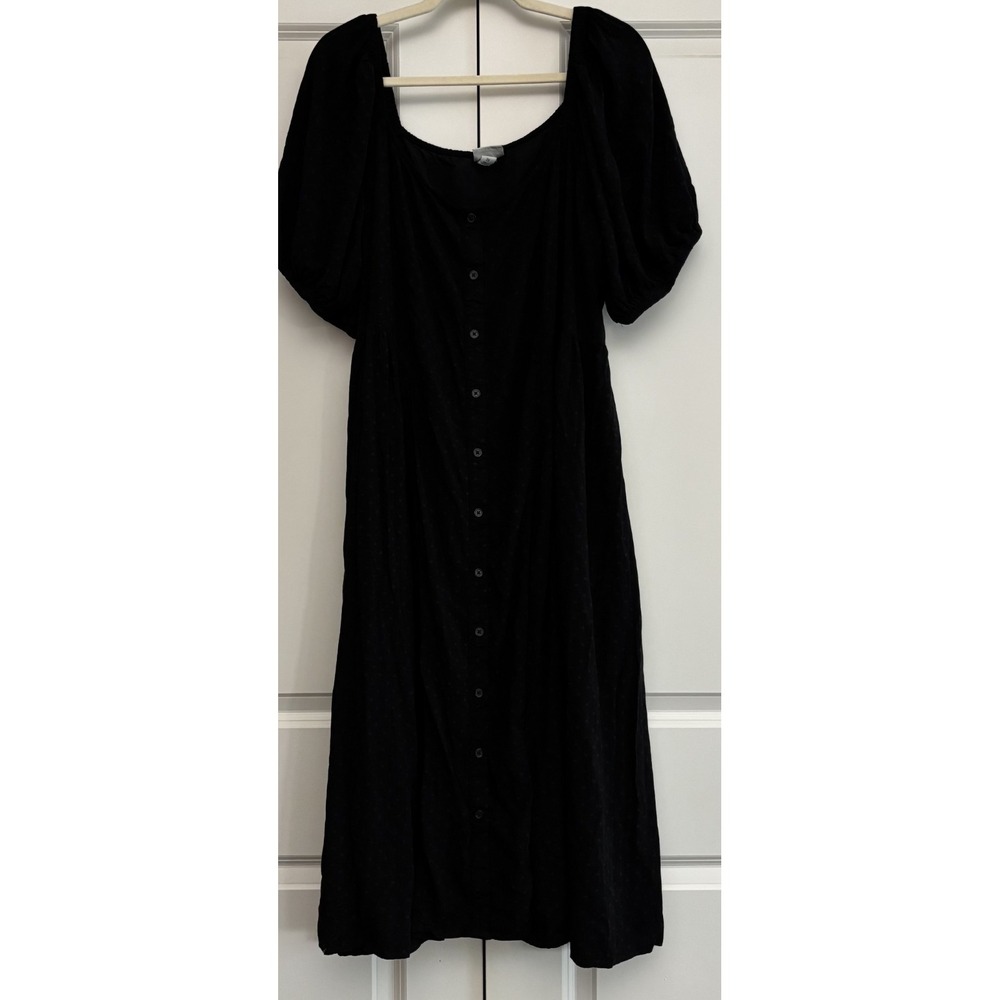 Ava & Viv Womens Fit & Flare Midi Dress Black Puff Sleeve Cottagecore Minimal 2X
